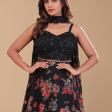 Black Georgette Lehenga Set With Sequins And Beads Work