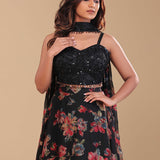 Black Georgette Lehenga Set With Sequins And Beads Work