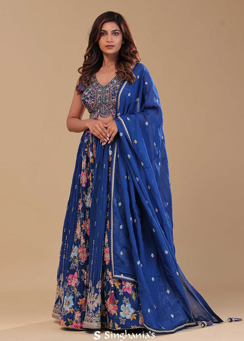 <img> Admiral Blue Chinon Lehenga Set