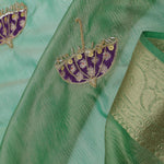 Dark Mint Green Crush Tissue Saree With Paisley Border