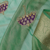 Dark Mint Green Crush Tissue Saree With Paisley Border