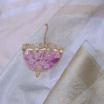 White Crush Tissue Saree With Purple Butta'S