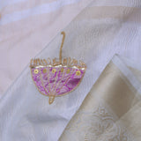 White Crush Tissue Saree With Purple Butta'S