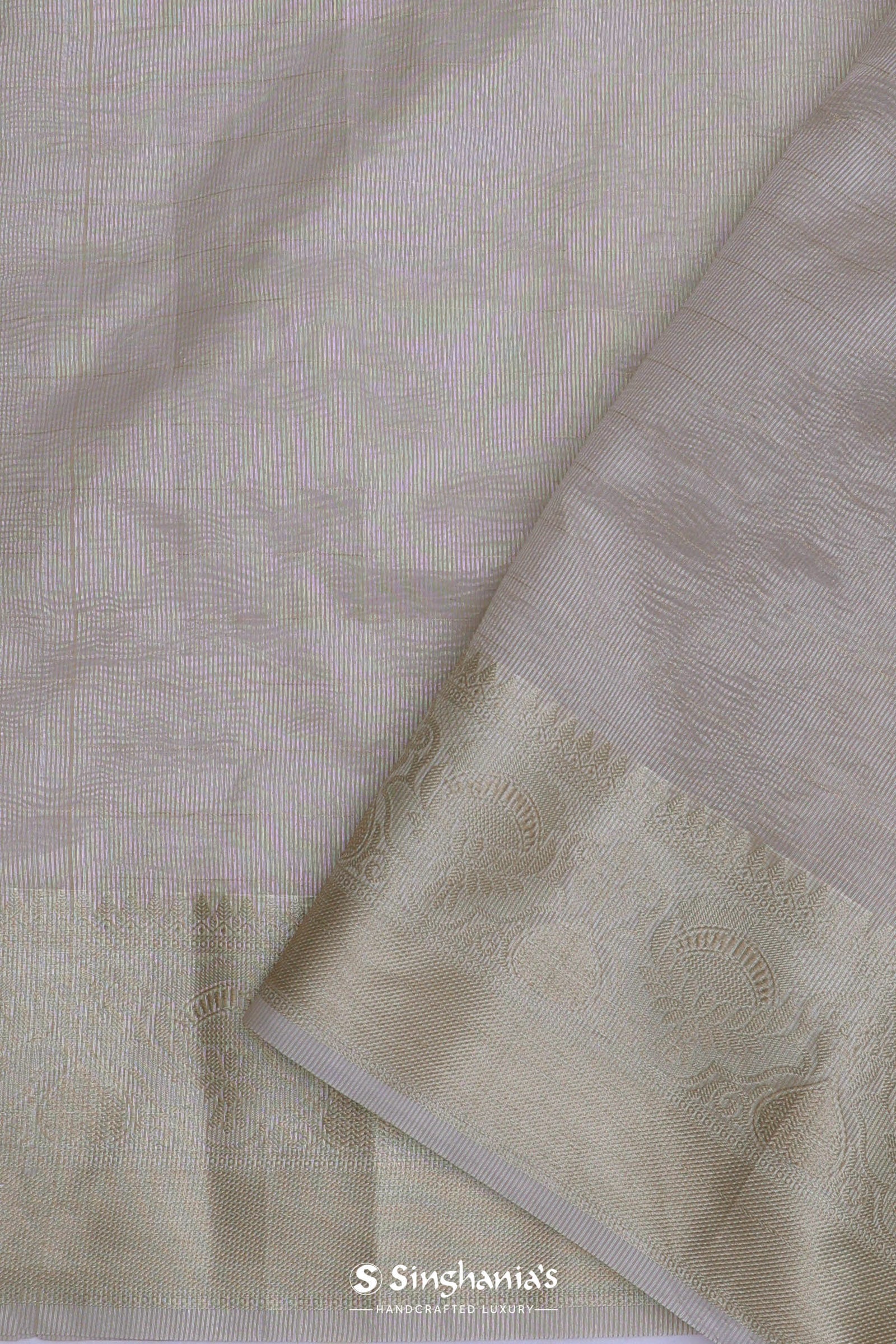 White Crush Tissue Saree With Purple Butta'S