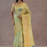 Soft Lime Green Crush Tissue With Teal Blue Butti'S