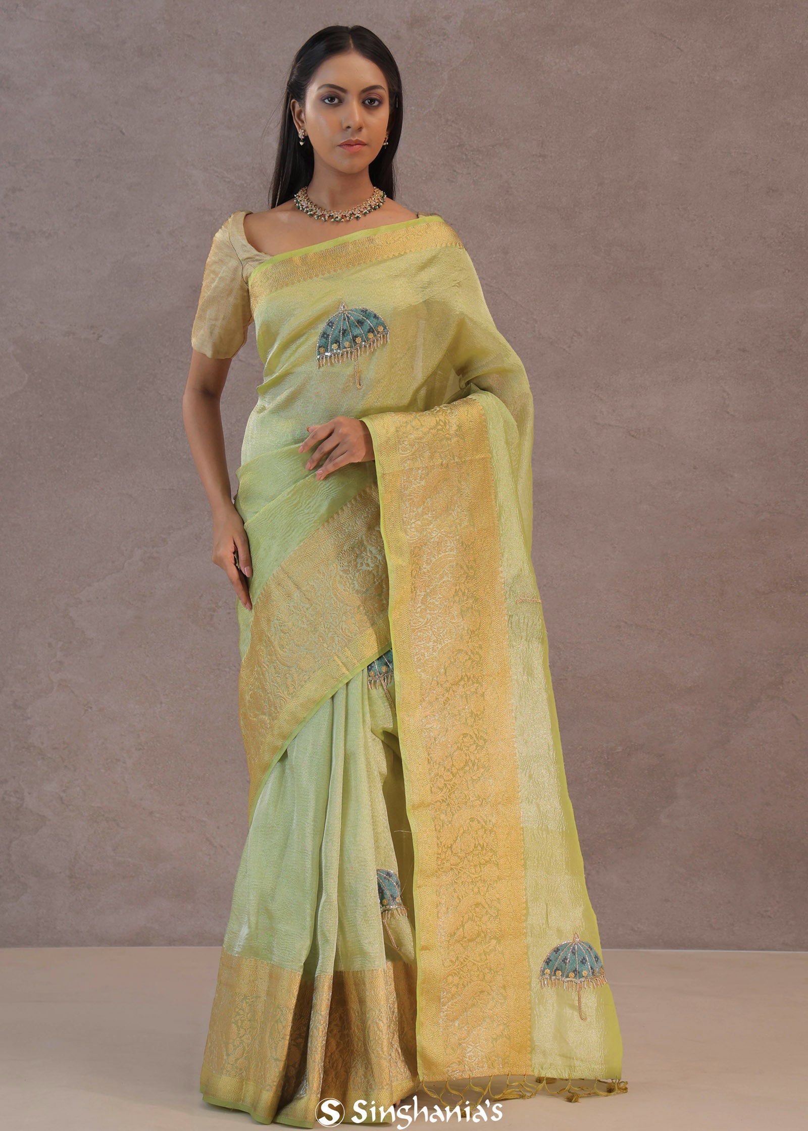 Soft Lime Green Crush Tissue With Teal Blue Butti'S