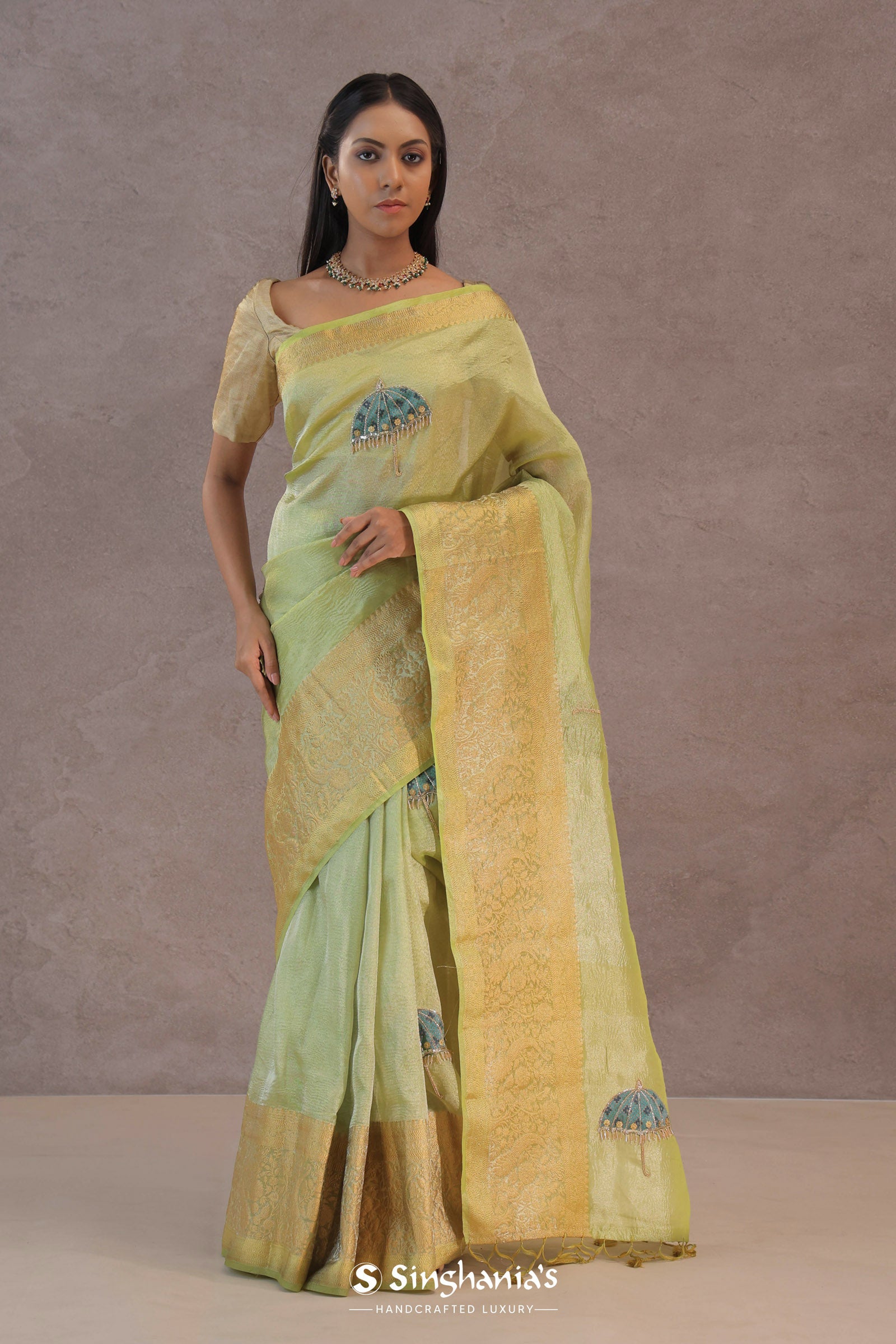 Soft Lime Green Crush Tissue With Teal Blue Butti'S