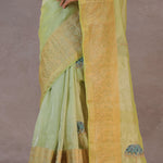 Soft Lime Green Crush Tissue With Teal Blue Butti'S