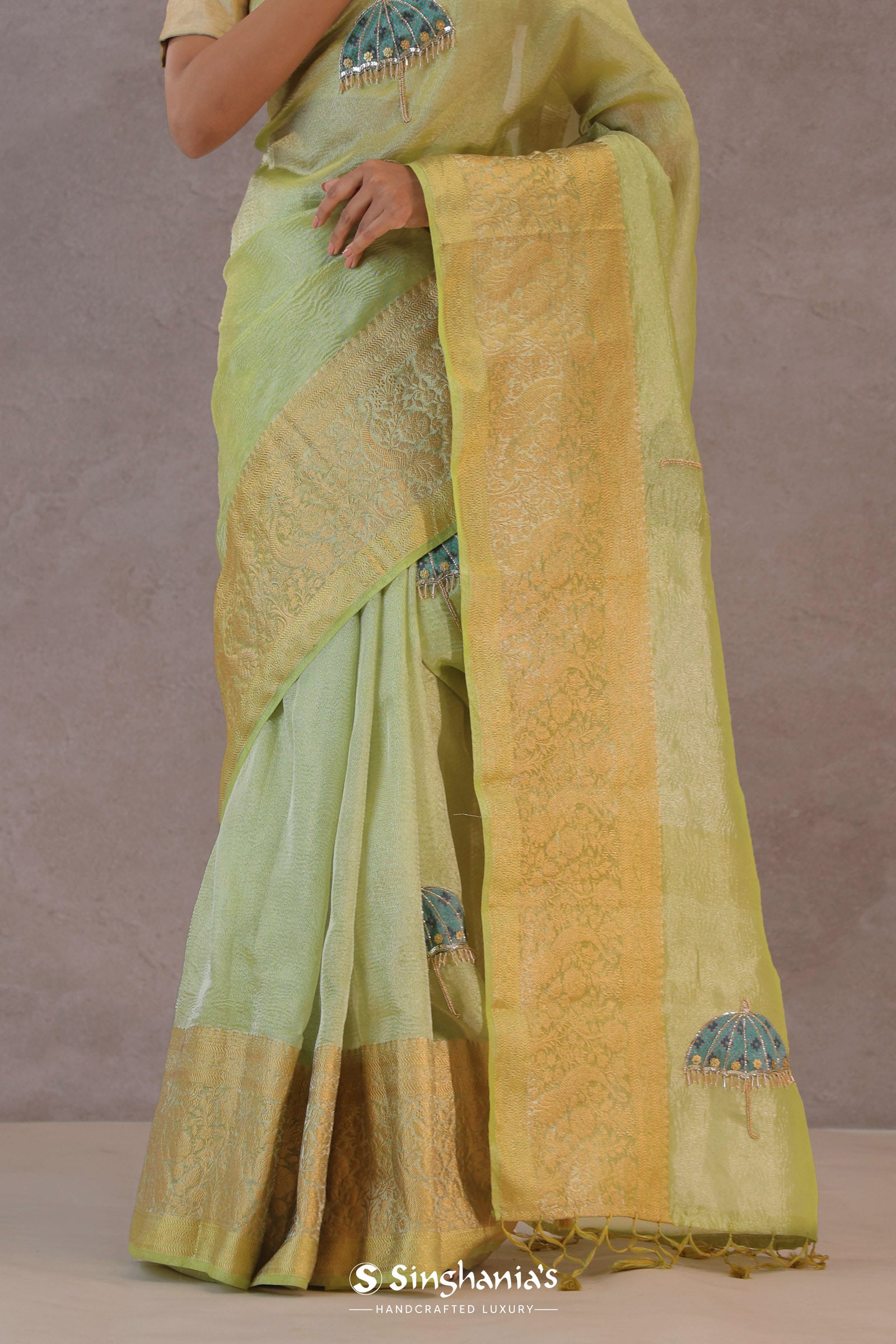 Soft Lime Green Crush Tissue With Teal Blue Butti'S