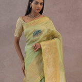 Soft Lime Green Crush Tissue With Teal Blue Butti'S