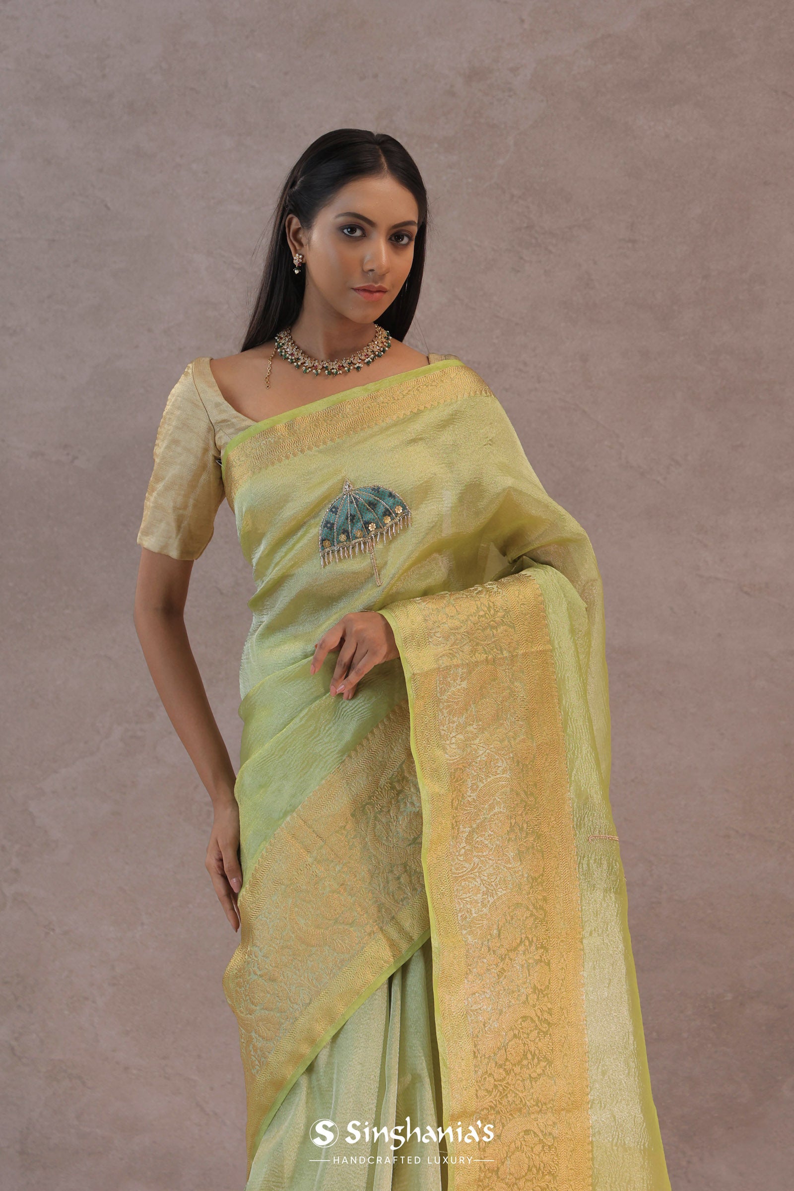 Soft Lime Green Crush Tissue With Teal Blue Butti'S