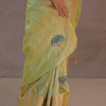 Soft Lime Green Crush Tissue With Teal Blue Butti'S