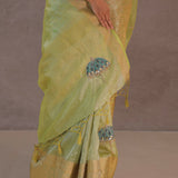 Soft Lime Green Crush Tissue With Teal Blue Butti'S