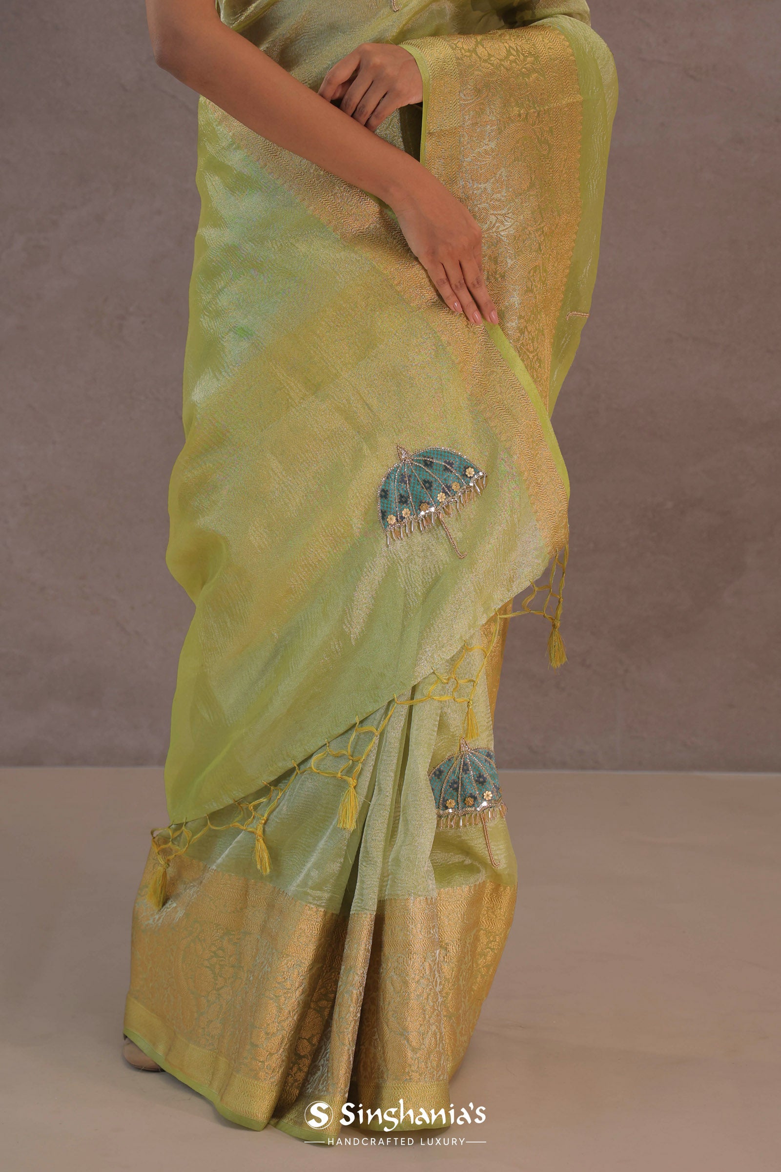 Soft Lime Green Crush Tissue With Teal Blue Butti'S