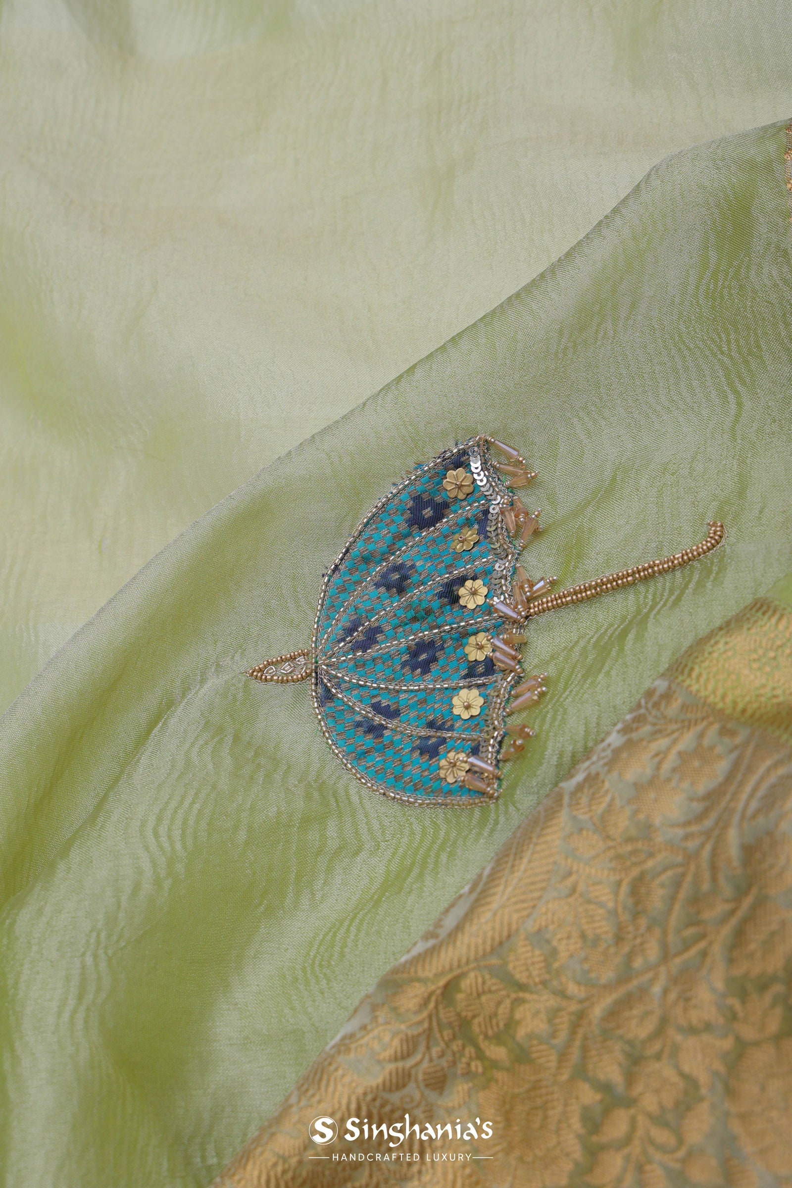 Soft Lime Green Crush Tissue With Teal Blue Butti'S