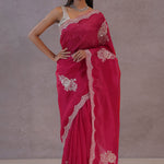 Magenta Organza Embroidery Saree With Scallop Border