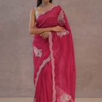 Magenta Organza Embroidery Saree With Scallop Border