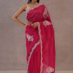 Magenta Organza Embroidery Saree With Scallop Border