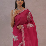 Magenta Organza Embroidery Saree With Scallop Border