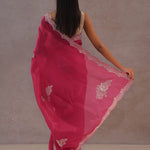 Magenta Organza Embroidery Saree With Scallop Border