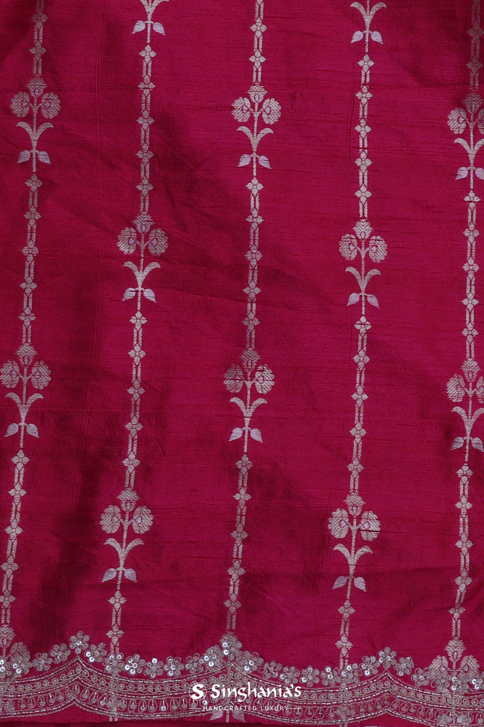 Magenta Organza Embroidery Saree With Scallop Border