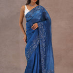 Navy Blue Organza Embroidery Saree With Sequins Border
