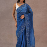 Navy Blue Organza Embroidery Saree With Sequins Border