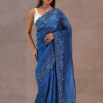 Navy Blue Organza Embroidery Saree With Sequins Border