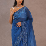 Navy Blue Organza Embroidery Saree With Sequins Border