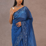 Navy Blue Organza Embroidery Saree With Sequins Border
