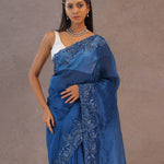 Navy Blue Organza Embroidery Saree With Sequins Border