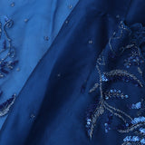 Navy Blue Organza Embroidery Saree With Sequins Border