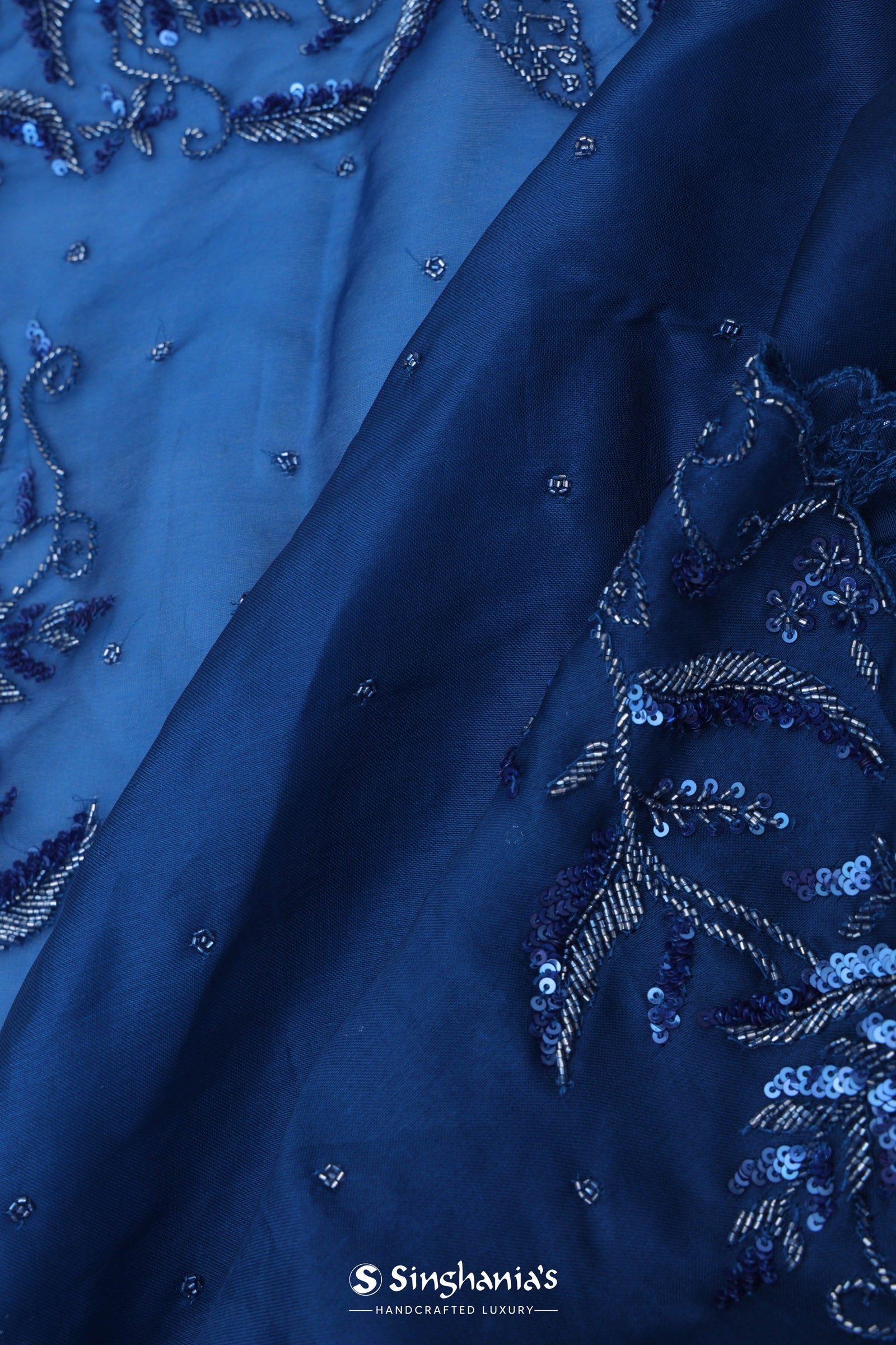 Navy Blue Organza Embroidery Saree With Sequins Border