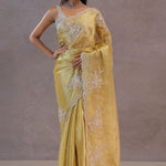 Soft Yellow Tissue Organza Embroidery Saree With Scallop Border