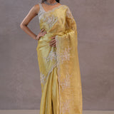Soft Yellow Tissue Organza Embroidery Saree With Scallop Border