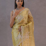 Soft Yellow Tissue Organza Embroidery Saree With Scallop Border