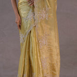 Soft Yellow Tissue Organza Embroidery Saree With Scallop Border
