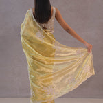 Soft Yellow Tissue Organza Embroidery Saree With Scallop Border