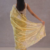 Soft Yellow Tissue Organza Embroidery Saree With Scallop Border