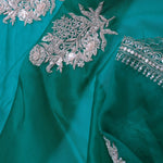 Ocean Blue Organza Embroidery Saree With Scallop Border
