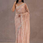 Soft Lemonade Pink Organza Embroidery Saree With Scallop Border