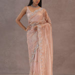 Soft Lemonade Pink Organza Embroidery Saree With Scallop Border