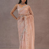 Soft Lemonade Pink Organza Embroidery Saree With Scallop Border