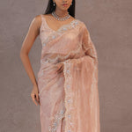 Soft Lemonade Pink Organza Embroidery Saree With Scallop Border