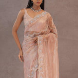 Soft Lemonade Pink Organza Embroidery Saree With Scallop Border