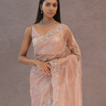 Soft Lemonade Pink Organza Embroidery Saree With Scallop Border