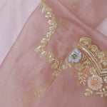 Soft Lemonade Pink Organza Embroidery Saree With Scallop Border