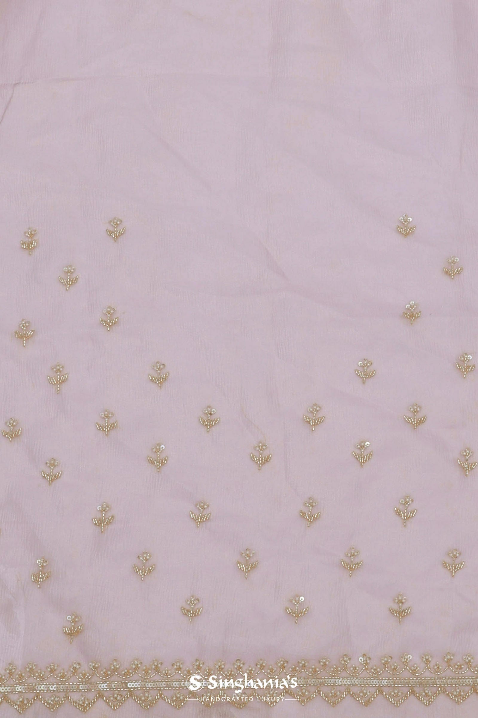Soft Lemonade Pink Organza Embroidery Saree With Scallop Border