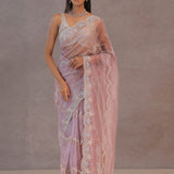 Peach Tissue Organza Embroidery Saree With Scallop Border