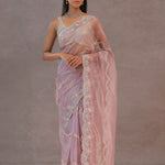Peach Tissue Organza Embroidery Saree With Scallop Border